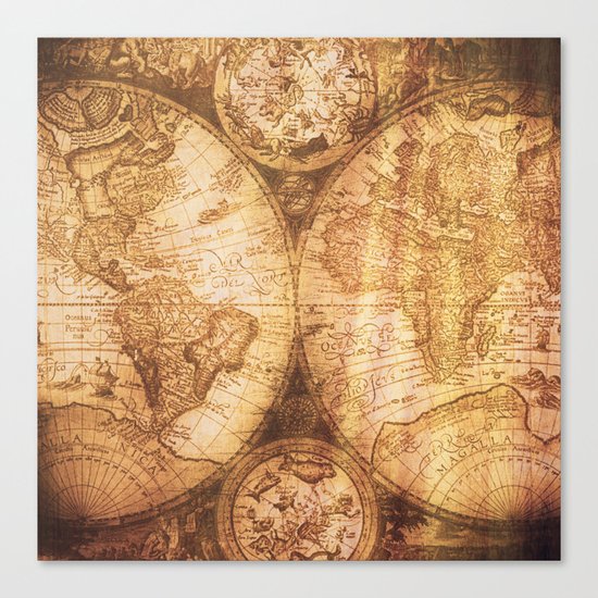 Antique World Map on Wood Canvas Print