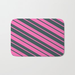 [ Thumbnail: Hot Pink and Dark Slate Gray Colored Lined Pattern Bath Mat ]