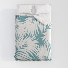 Palm Tree Fronds White on Soft Blue Hawaii Tropical Décor Duvet Cover