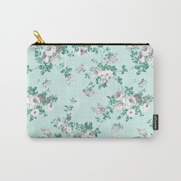 Country chic teal white gray green glitter floral Carry-All Pouch