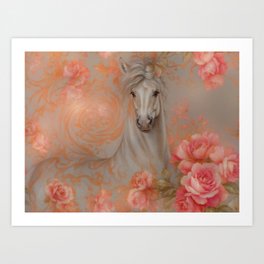 White Arabian Valentine horse Art Print