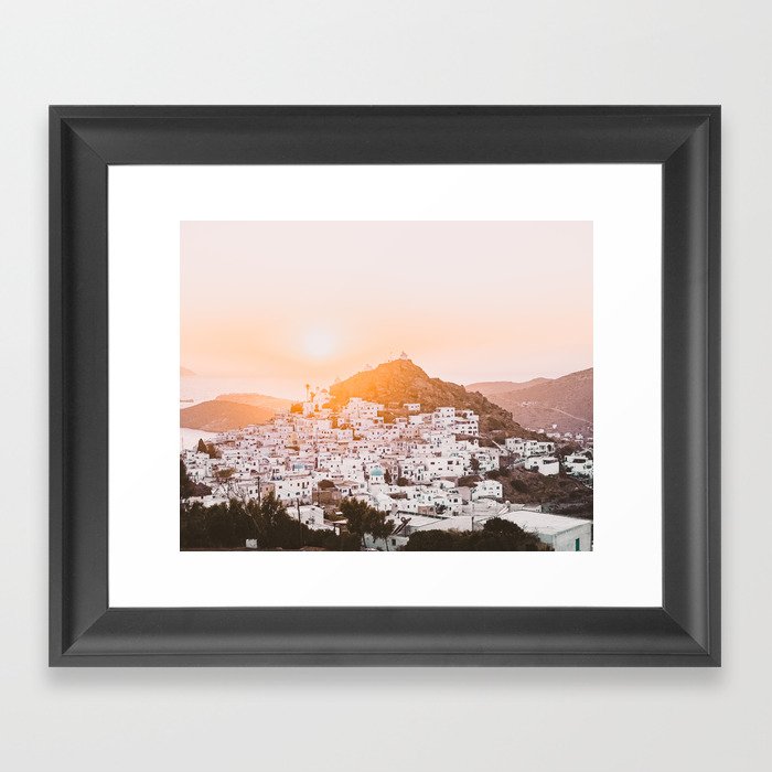 View of Ios, Cyclades, Greece during Sunset Framed Art Print