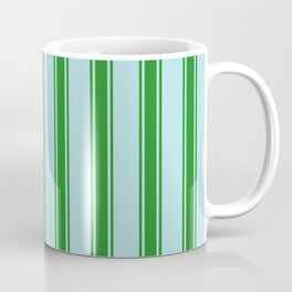 [ Thumbnail: Powder Blue and Forest Green Colored Stripes Pattern Coffee Mug ]