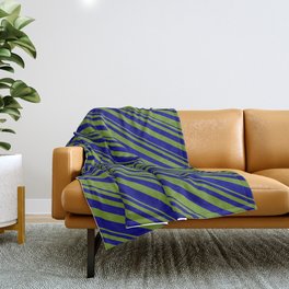 [ Thumbnail: Green & Blue Colored Striped/Lined Pattern Throw Blanket ]