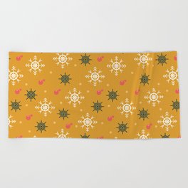 Christmas Pattern Yellow Retro Snowflake Beach Towel
