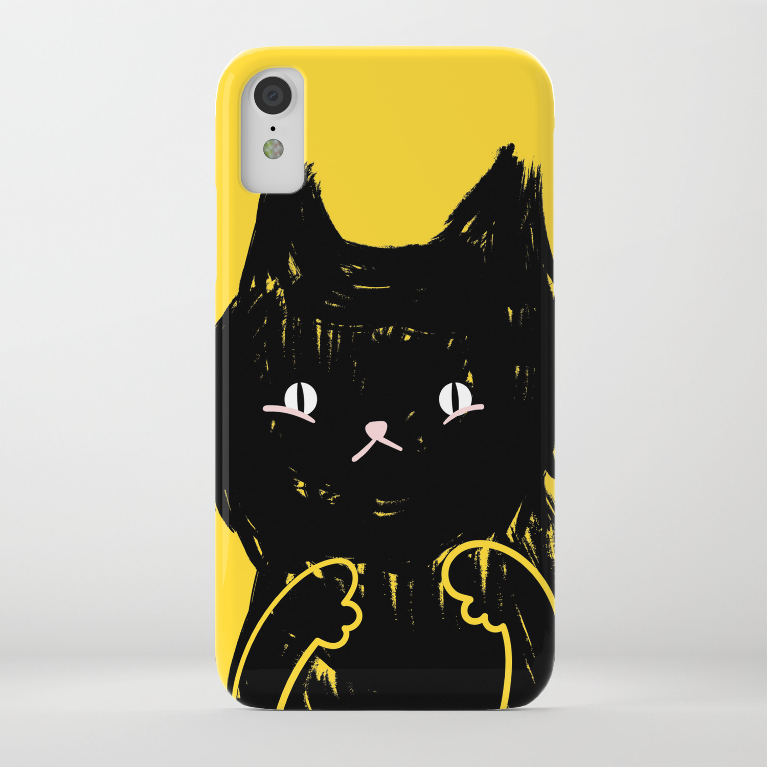 Scaredy Cat Cute Scared Black Kitty Cat Illustration Iphone Case