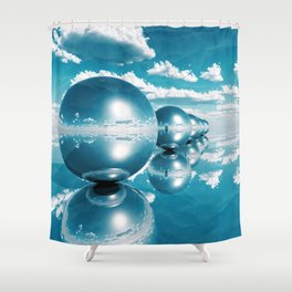 blue spheres in line paper Shower Curtain