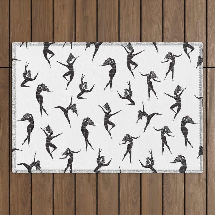 Dance Girl Pattern Black and White Outdoor Rug