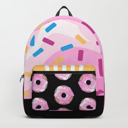 Pink Donut on Black Backpack | Kawaii, Sugar, Cartoon, American, Big, Canadian, Donuts, Donut, Cute, Graphicdesign 