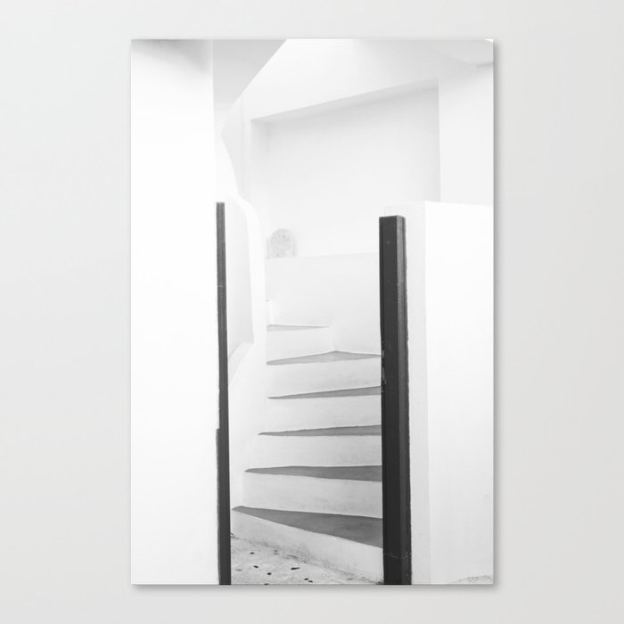 Santorini Oia Stairs Black White #2 #wall #art #society6  Canvas Print