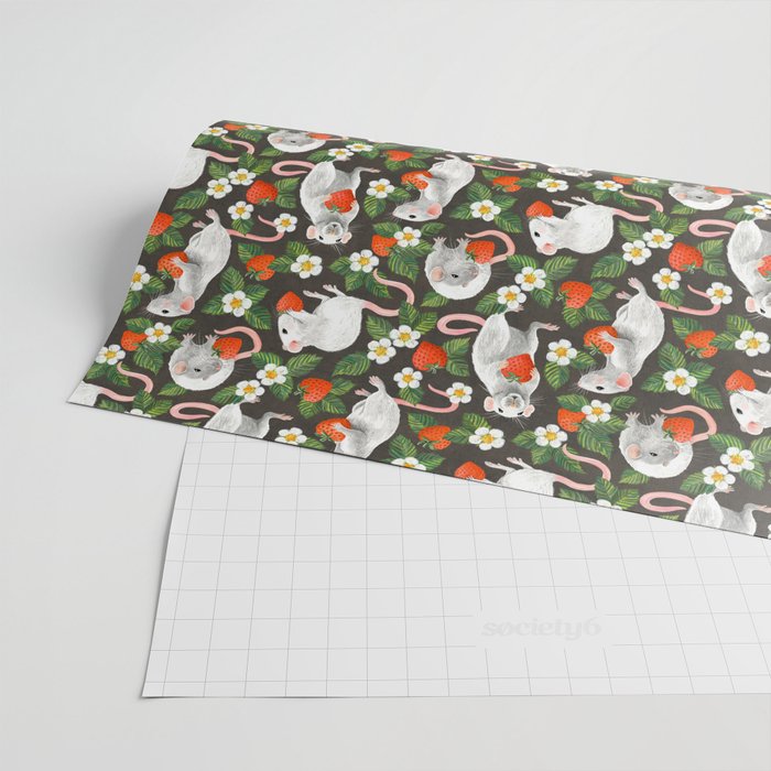 Rats Love Strawberries on vintage dark brown Wrapping Paper by
