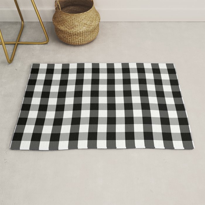 Large Black White Gingham Checked Square Pattern Rug By Honorandobey