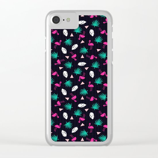 The Dillio - palm springs memphis throwback grid pattern flamingo tropical chilled vibes Clear iPhone Case