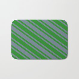 [ Thumbnail: Forest Green and Slate Gray Colored Striped/Lined Pattern Bath Mat ]