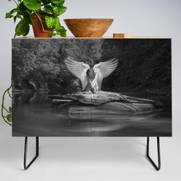 Fallen angel female figurative angelic nude beautiful black and white art photograph - photography - photographs Credenza