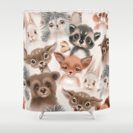 Beautiful seamless, tileable, watercolor pattern with woodland animals - deer, bunny, hedgehog, bear, owl and fox Shower Curtain