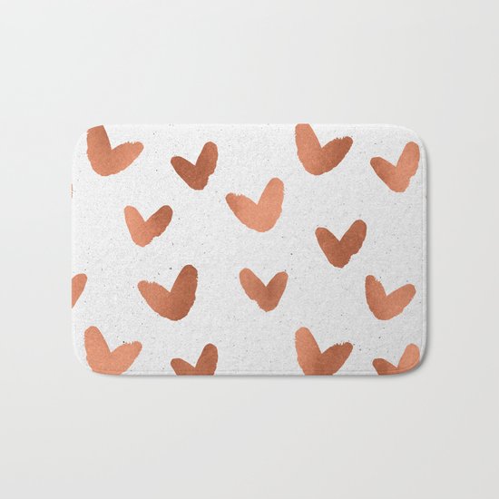 Rose Gold Pink Hearts on Paper Bath Mat