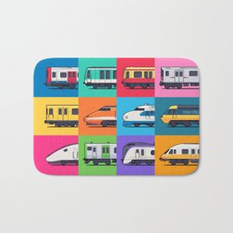 World Trains Grid Pattern Bath Mat | Graphicdesign, England, Shinkansen, London, Germany, Train, Paris, Moscow, Metro, France 