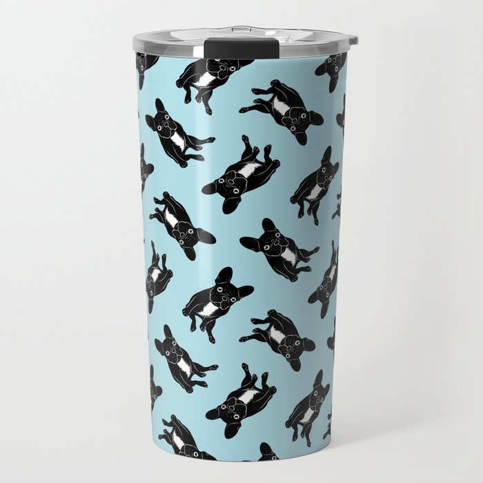 Cute Brindle French Bulldog In Black And White Digital Art Travel Mug By Chee