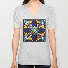 Abstract blue cruz mexican modern talavera tile wall V Neck T Shirt