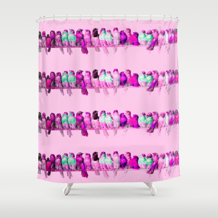 Hector Giacomelli "A Perch of Birds"(edited pink) Shower Curtain