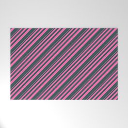 [ Thumbnail: Hot Pink and Dark Slate Gray Colored Stripes Pattern Welcome Mat ]