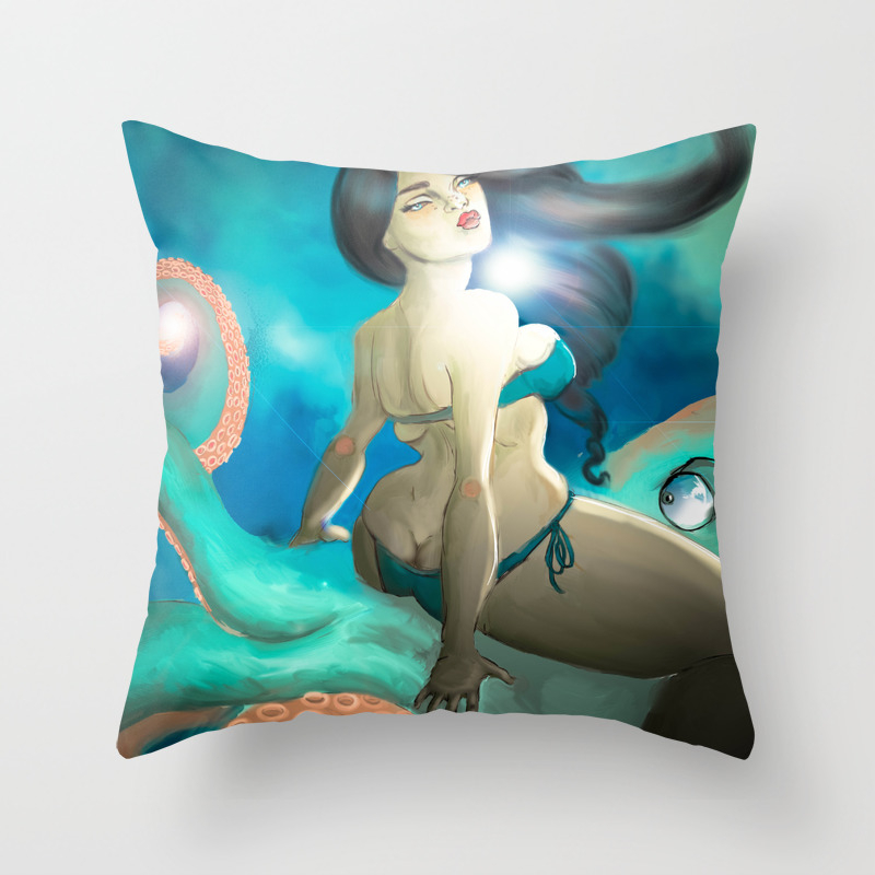 Girl Riding Octopus Throw Pillow By Caradunningart Society6