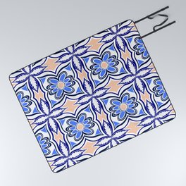 Blue modern retro flower pattern Picnic Blanket