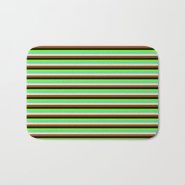 [ Thumbnail: Colorful Turquoise, Tan, Brown, Black, and Green Colored Stripes Pattern Bath Mat ]