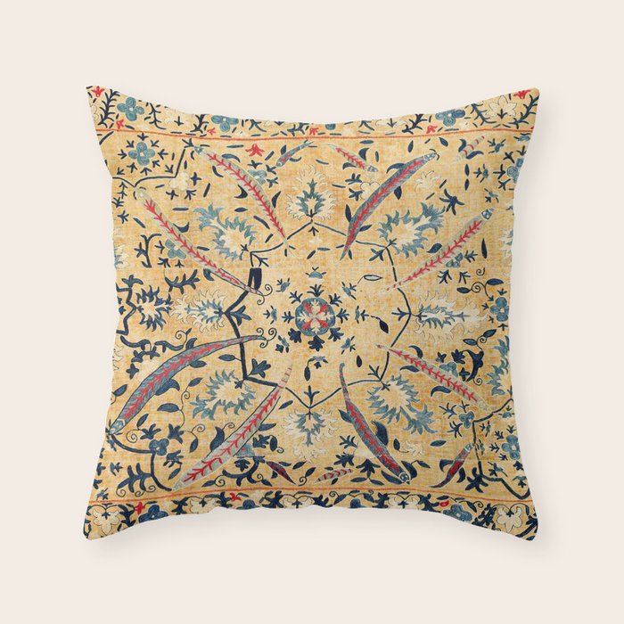 Kermina Suzani Antique Uzbekistan Embroidery Print Throw Pillow By