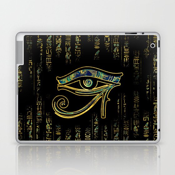 Egyptian Eye of Horus  on hieroglyphics gold and marble Laptop & iPad Skin