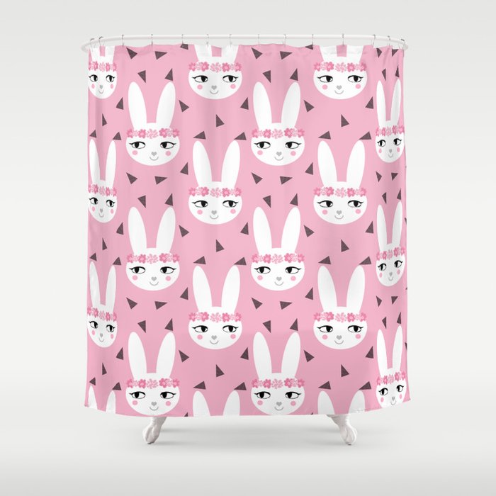 Bunny Baby Girl Rabbit Illustration Cute Decor For Girls Room Pink Pattern By Charlotte Winter Shower Curtain By Charlottewinter