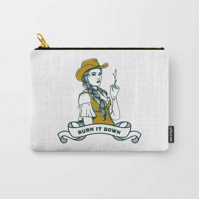 Burn It Down Retro Western Rodeo Cowgirl Carry-All Pouch