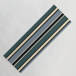 [ Thumbnail: Light Slate Gray, Beige, Dark Slate Gray, and Black Colored Stripes/Lines Pattern Yoga Mat ]