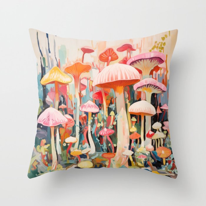 Mushroom Forest Dance Throw Pillow