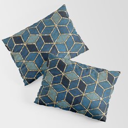 Shades Of Turquoise Green & Blue Cubes Pattern Pillow Sham