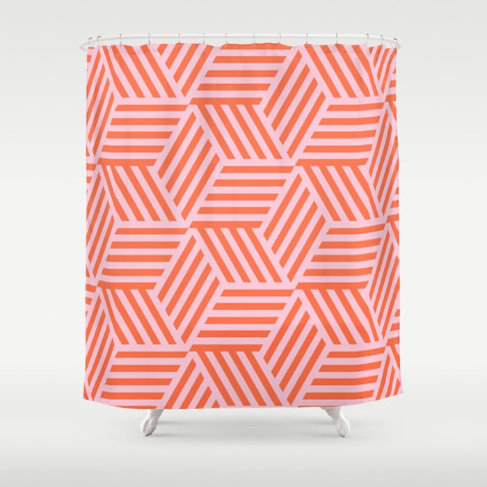 Geometric Coral and Pink Pattern Shower Curtain