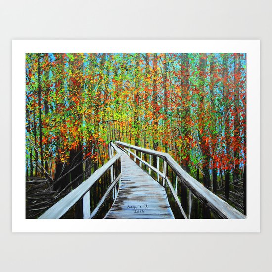 Walkway in the woods Art Print