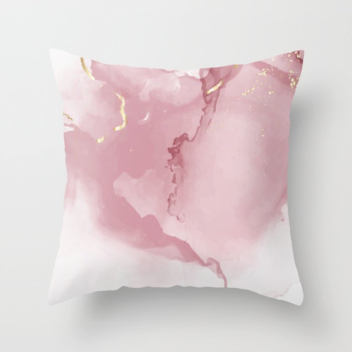 Pink Liquid Ink Marble with Gold Throw Pillow