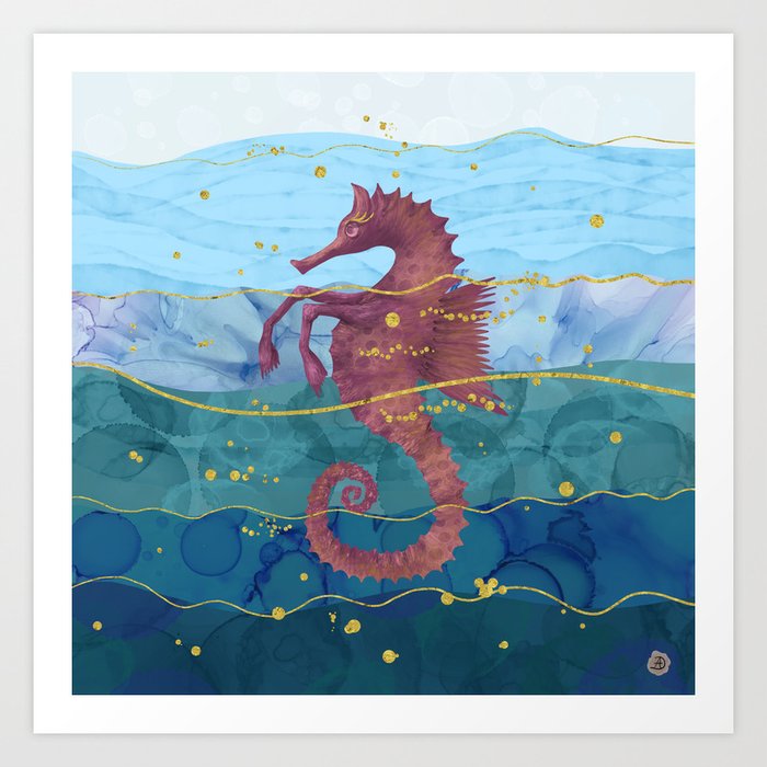 The Fantastic Seahorse in the Ocean- A Surrealist Hippocampus Horse Art Print