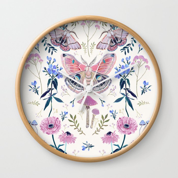 Lilac Butterfly and Flowers Wall Clock