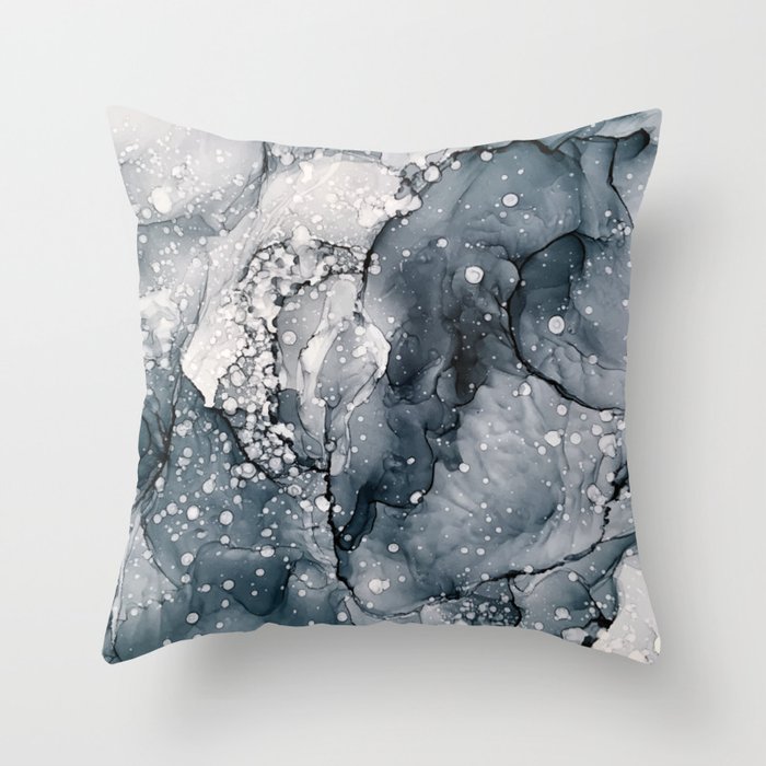 Icy Payne's Grey Abstract Bubble / Snow Painting Throw Pillow