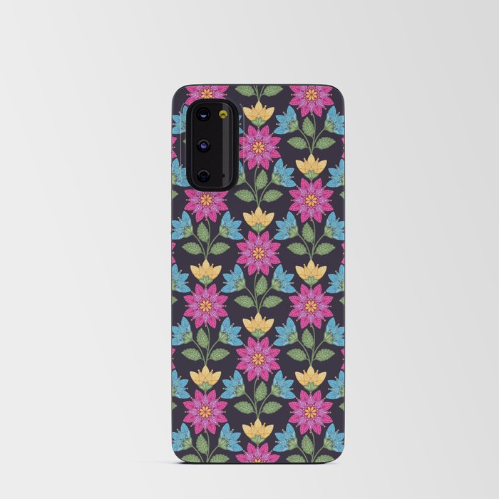Floral Folk Art - pink blue yellow dark Android Card Case