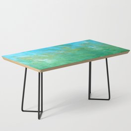 Seafoam Abstract Painting with Beachy Blue and Green Coffee Table