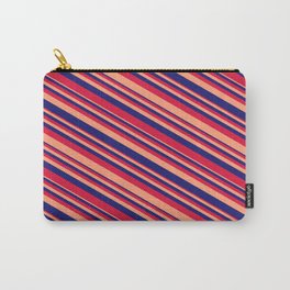 [ Thumbnail: Light Salmon, Midnight Blue & Crimson Colored Lines/Stripes Pattern Carry-All Pouch ]