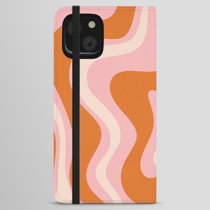 Liquid Swirl Retro Abstract Pattern in Pink Orange Cream iPhone Wallet Case