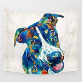 Colorful Dog Art - Happy Go Lucky - By Sharon Cummings Wall Tapestry
