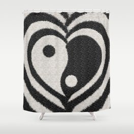 Furry Ying Yang Hearts (Faux Black and White Animal Fur, Digital Art) (xii 2021) Shower Curtain