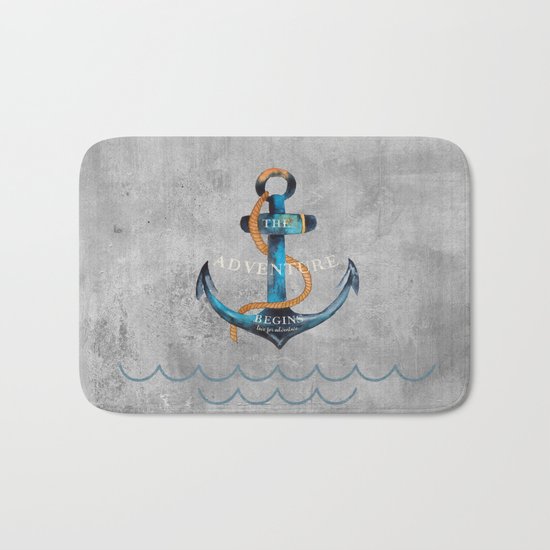 Maritime Design- Nautic Anchor Navy Marine Beach Bath Mat