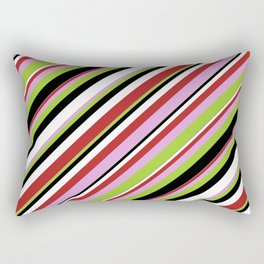 [ Thumbnail: Red, Plum, Green, Black & White Colored Lines Pattern Rectangular Pillow ]